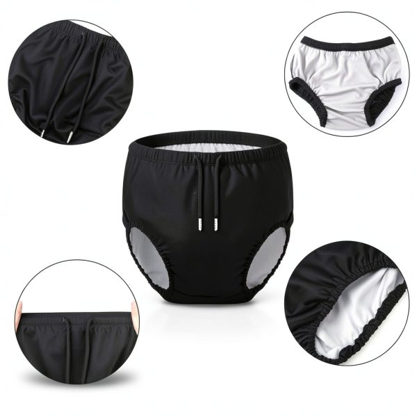 Glitopper Youth Reusable Swim Diaper for Boys 8-10T Black Navy Blue-1
