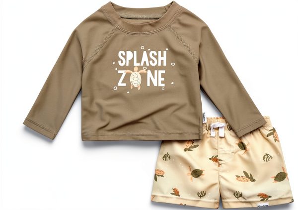 Gerber Boys Rash Guard Set with UPF 50+ Turtle Print Swim Trunks and-0